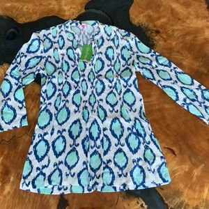 LILLY PULITZER NWT Sarasota Tunic Blue and Green Ikat Print - Size S